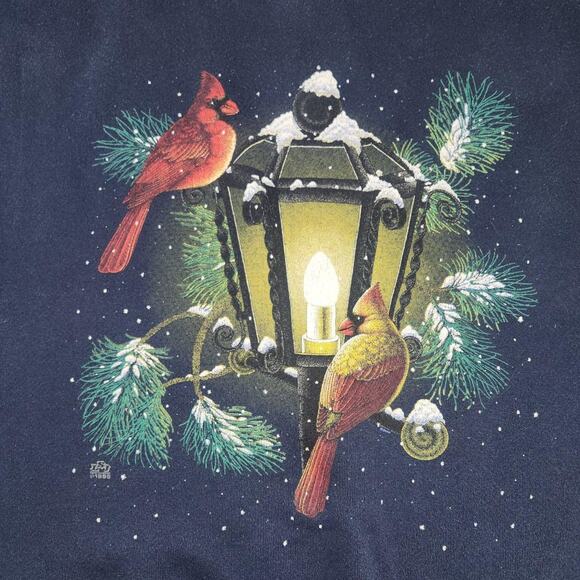 COTTON GROVE DESIGNS CARDINAL CHRISTMAS WINTER GRANDMA SWEATER 90S VINTAGE - Picture 2 of 5